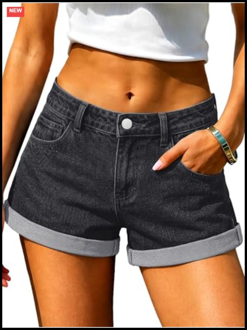 Women's Baggy Stretch Denim Cuffed Hem Casual Mini Jean Shorts